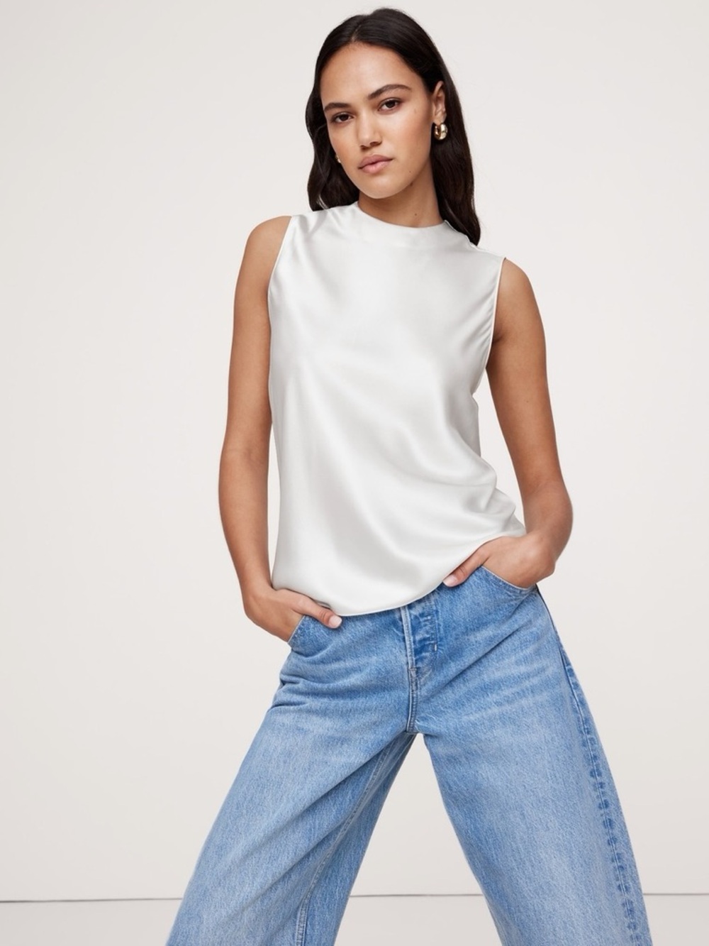 Banana Republic Satin Sleeveless Top - White